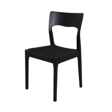 Imagem de Cadeira De Jantar Caravela Preta Assento Em Corda Náutica Para área Gourmet Sala De Estar Varanda Preto