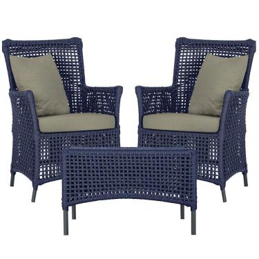 Imagem de 2 Poltronas E 1 Mesa Igapó Alumínio Preta Corda Náutica E8 Azul