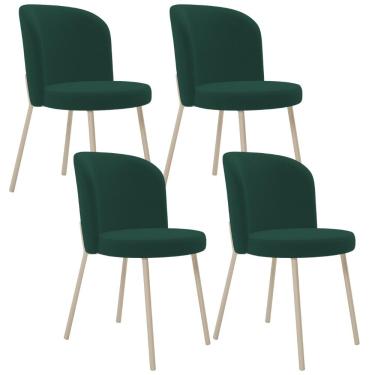 Imagem de Kit 04 Cadeiras para Sala de Jantar Cozinha Estofada Gavi Arena L02 Suede Verde Musgo - Lyam Decor