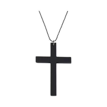 Imagem de Colar Choker Hip Hop Com Pingente De Cruz De Madeira Preto E Branco Un