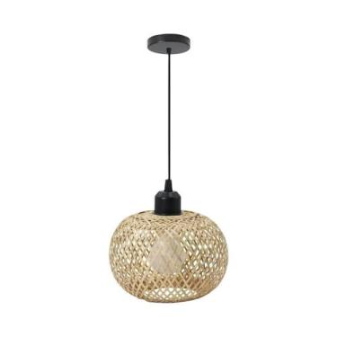 Imagem de Luminária De Teto LED Retro Em Bambu Trançado Para Corredor E Sala De 