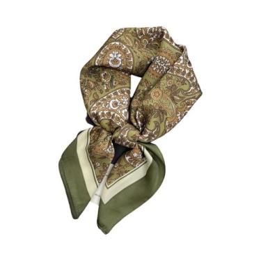 Imagem de Lenço Quadrado De Cetim Estampado De 70cm Para Mulheres, Design De Lux