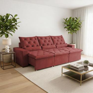 Imagem de Sofá Retrátil 250m Reclinável Ultrasoft Em Suede Luxo Milão Terracota