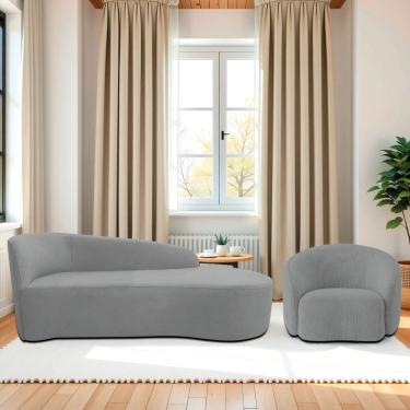 Imagem de Kit Divã Recamier Orgânico França 160cm Lado Direito E Poltrona Amore Bouclé Cinza