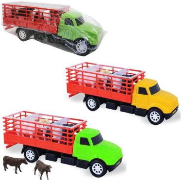 Imagem de Caminhao boiadeiro roda livre colors com 4 bois 22cm - fu xing