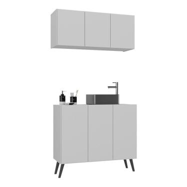Imagem de Conjunto Gabinete De Banheiro E Armário Aéreo Retrô Mp5055 Branco preto