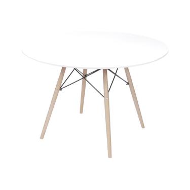 Imagem de Mesa De Jantar Redonda 110 Cm Dkr Base De Madeira Tampo Branco Mdf