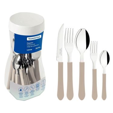 Imagem de Faqueiro Tramontina Leme Com Lâminas Em Aço Inox E Cabos De Polipropileno Cinza 20 Peças Tramontina