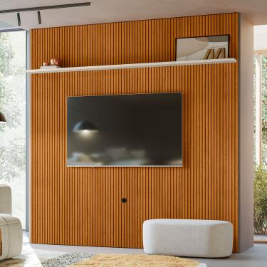 Imagem de Painel TV 75 Pol 238cm Ripado para Sala Kalven Cinamomo/Off White M20 - D'Rossi