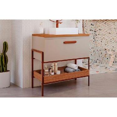 Imagem de Bancada De Banheiro Balcão Portinari 1 Porta C- Cuba 60cm Cappuccino-freijo - Mgm