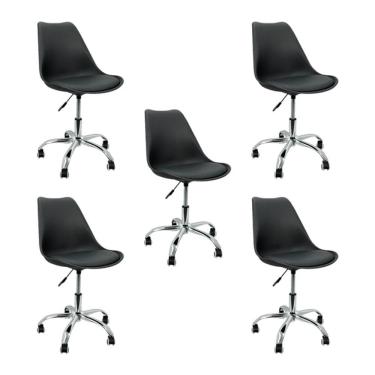 Imagem de Kit 5 Cadeiras Leda Office Luisa Saarinen Estofada Base Giratória Cromada - Preta