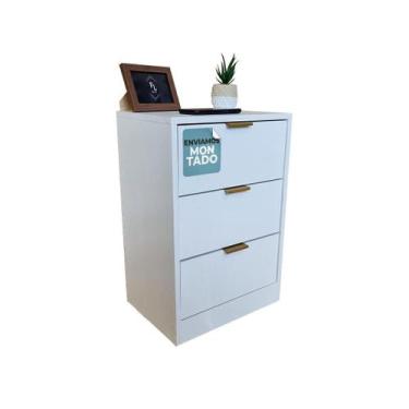 Imagem de Mesa De Cabeceira 30Cm 3 Gaveta Quarto Cama Puxador Dourado - Fl Decor