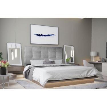 Imagem de Cabeceira Casal 1,95m Roma Suede Cinza Dal Poz Estofados