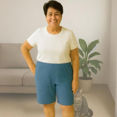Imagem de Bermuda Plus Size Gorgurão Feminina Senhora Básica Lisa - Felicity, Az