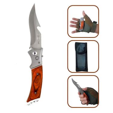 Imagem de Canivete Dobrável Aço Inox Com Abertura Rápida E Estojo – 21cm Resistente E Versátil Defesa Sobrevivência