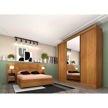 Imagem de Guarda Roupa Casal Com Espelho 3 Portas 4 Gavetas - Dacar-cinamomo - Tcil Móveis