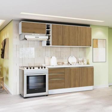 Imagem de Armário de Cozinha Completa Garrafeiro 100% MDF 260cm Branco/Nogueira 