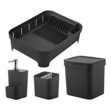 Imagem de Kit 4pç Escorredor Louça/talher, Lixeira Porta Detergente, Preto