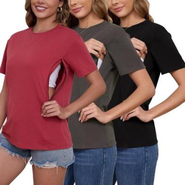 Imagem de Camisetas de amamentação Ecavus femininas, pacote com 3 unidades para 