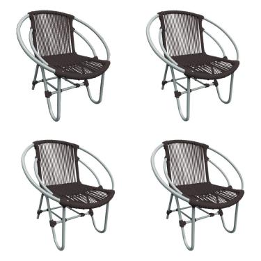 Imagem de Kit 4 Cadeiras Decorativa Julia Em Corda Náutica E Base Em Alumínio Cinza- Marrom