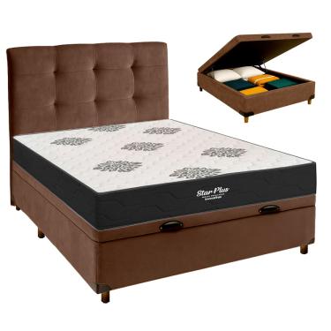 Imagem de Kit Cama Box Bau + Cabeceira e Colchão Casal Molas Ensacadas - Star Plus Inovaflex