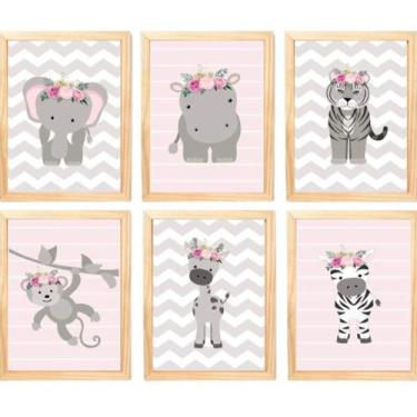 Imagem de Quadro Infantil Menina 6 Un A4 Vidro E Pendurador - SHOPPINGNET
