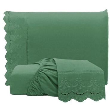 Imagem de Jogo De Lençol Queen Bordado Ingles Micropercal 300 Fios Toque De Algo