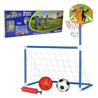 Imagem de Trave 2 em 1 Golzinho Cesta Basquete Com Bomba Ar e 2 Bolas - DM Sport