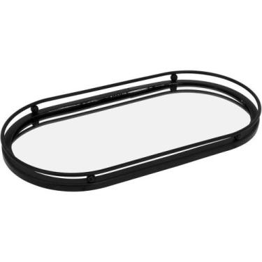 Imagem de Bandeja Decorativa Servir Metal Preto Espelhado 2x14x27 Cm - NH