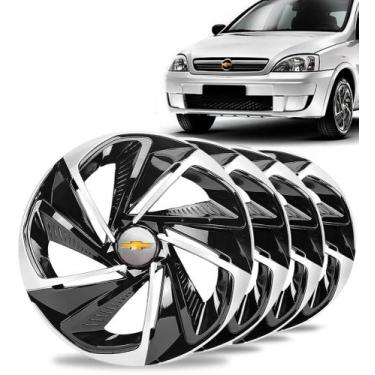 Imagem de Jogo 4 Calota Nitro Aro 14 Preta Prata Gm Corsa Prisma Agile - Elitte