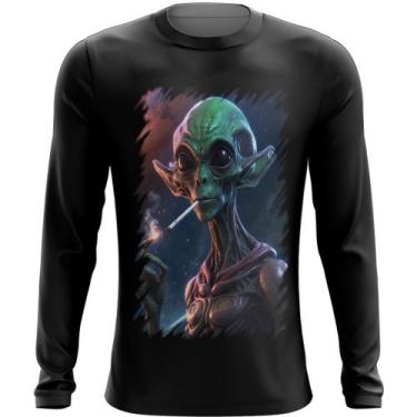 Imagem de Camiseta Manga Longa Alien ET Fumando Alienígena 2 - Kasubeck Store®, 