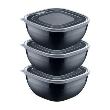 Imagem de Jogo De Potes Tramontina Mixcolor Preto 600ml C/tampa 3un