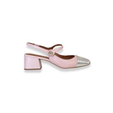 Imagem de Slingback Rosé Prata Salto Bloco Lia Line, 35