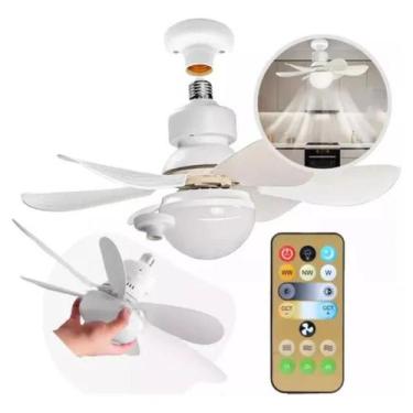 Imagem de Ventilador de Teto com lâmpada LED Controle Remoto Encaixe E27 Silenci