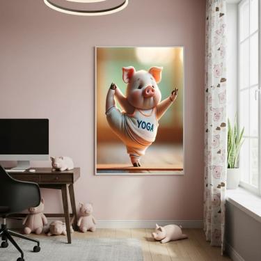 Imagem de Quadro Decorativo Porco Yoga 70x50cm Mold Branca
