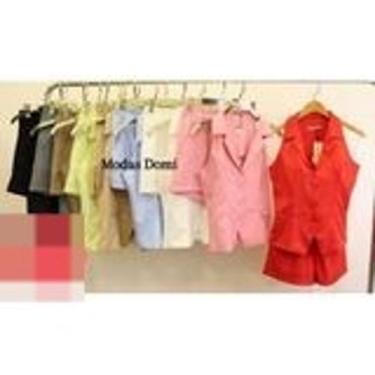 Imagem de Modas Domi Conjunto Social Feminino Colete e Shorts Luis Twill Gola Co