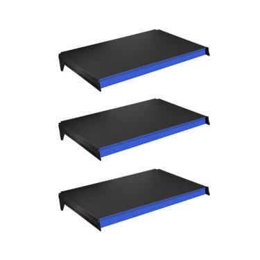 Imagem de Kit 3 Bandejas Prateleiras 40x73 P/gôndola New Plus Preta Porta Etiquetas Azul - Sa Gôn...