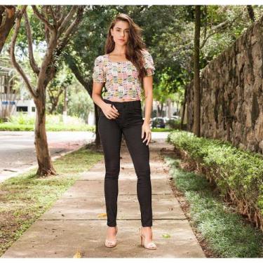 Imagem de Calça Feminina Jeans Loopper Cós Com Elástico Modeladora, 44, Preto