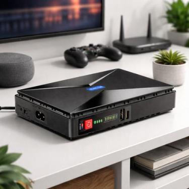 Imagem de Mini Nobreak UPS POE para Roteador Modem ONU Câmera WiFi Saídas DC USB