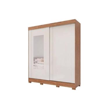 Imagem de Guarda Roupa Casal 2 Portas De Correr (1 C- Espelho) E 8 Gavetas Ilheus Cinamomo-off Wh...