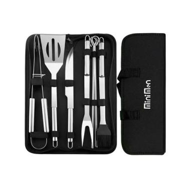 Imagem de Kit Churrasco Profissional De Inox 9 Peças Faca + Acessórios - Minimen