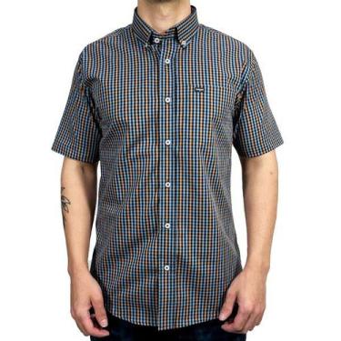 Imagem de Camisa Social Xadrez Masculina Manga Curta Dawson, Azul, Marinho, P