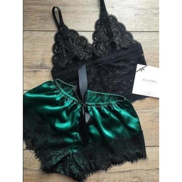 Imagem de Conjunto De Pijamas Sexy De Renda E Seda Para Mulheres, Top Cropped E 