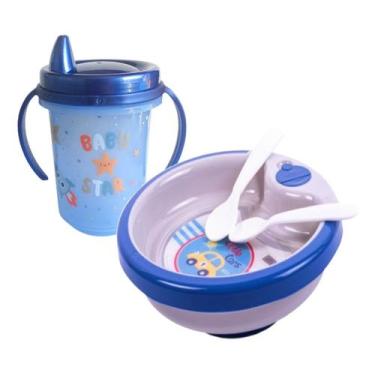 Imagem de Kit Prato Térmico E Copo Transição Alimentação Papinha Bebe - Plasútil