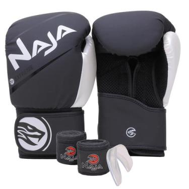 Imagem de Kit Boxe Naja Extreme: Luva + Bandagem + Bucal - Branca, 10oz