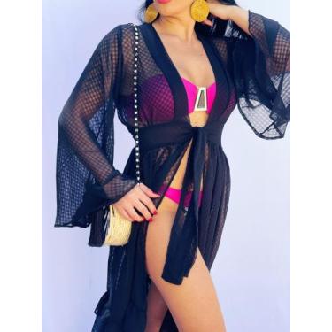 Imagem de Saída de praia chiffon - Madame sorelle , Preto, único 36 ao 44