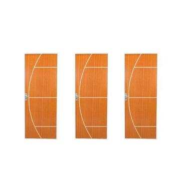 Imagem de 3 Kits Porta de Madeira Decorada 215x85cm com Batente de Aço 06cm Gaúc