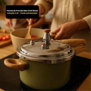 Imagem de Panela De Pressão Cerâmica Indução 4,2L Max Chef Wood Verde