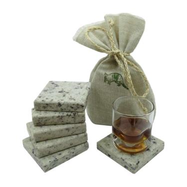 Imagem de Porta-copos mazucom quadrado de pedra granito branco dallas kit sustentável