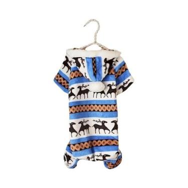 Imagem de Pijama Macacão Com Capuz E Estampa De Rena De Natal Para Cães Pequenos
